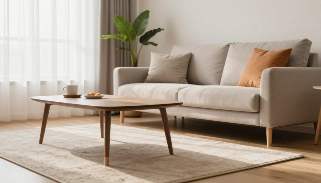 Furniture with open legs freeing floor space in a small living room Furniture with open legs freeing floor space in a small living room