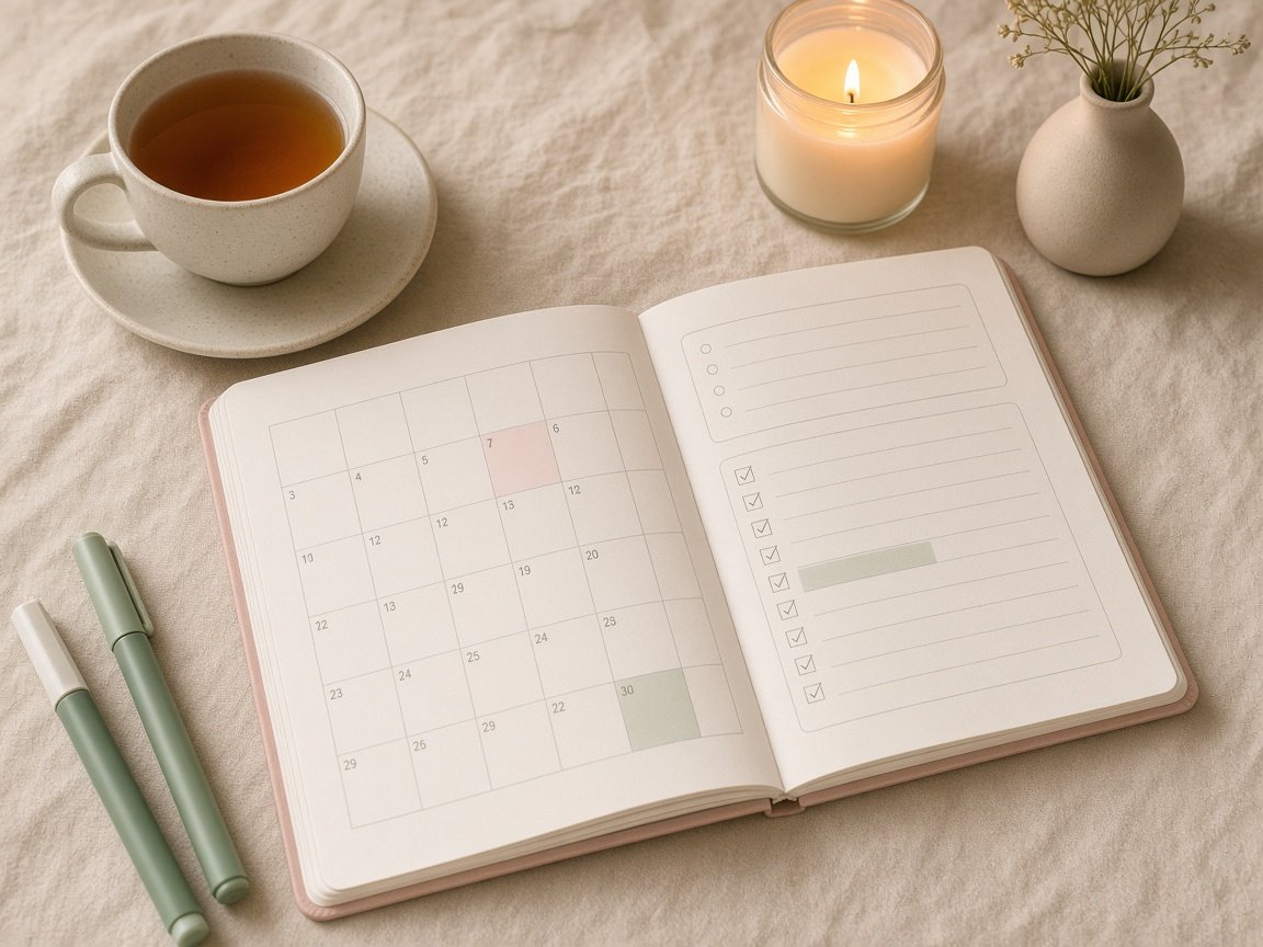 Open 2027 calendar planner with a monthly calendar grid on one page and a goals and to-do checklist on the other