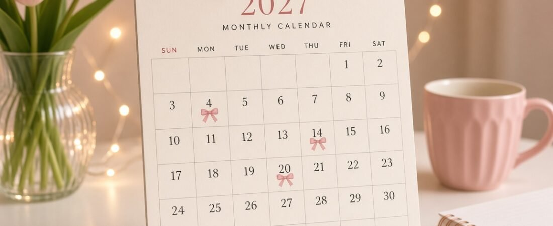 2027 Calendar Cute Aesthetic: 4 Sweet Pastel Ideas (Bows, Doodles & Stickers)