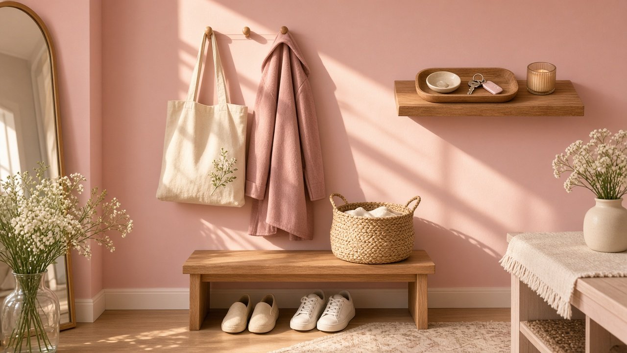 Entry console with a tray for keys mail and a small bowl for daily essentials