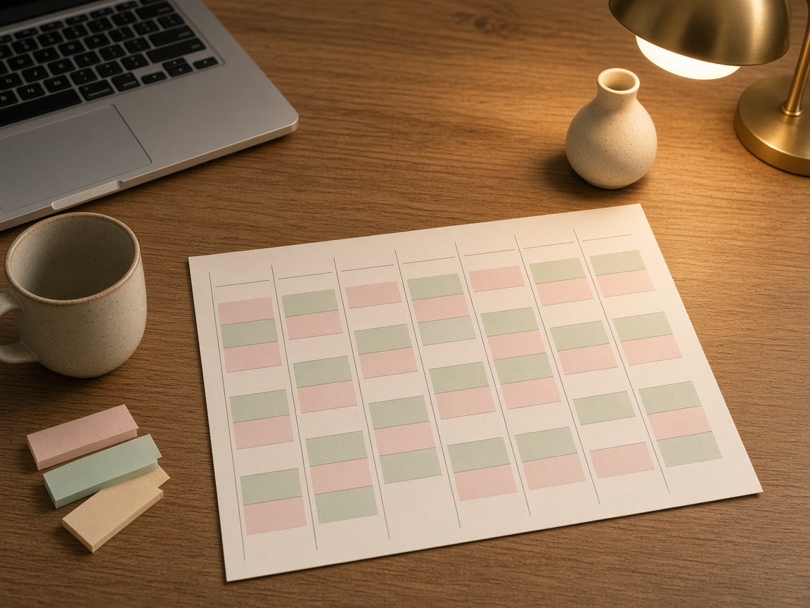 Weekly planning page for a 2027 calendar planner with color-blocked time slots in blush and sage on a wooden desk